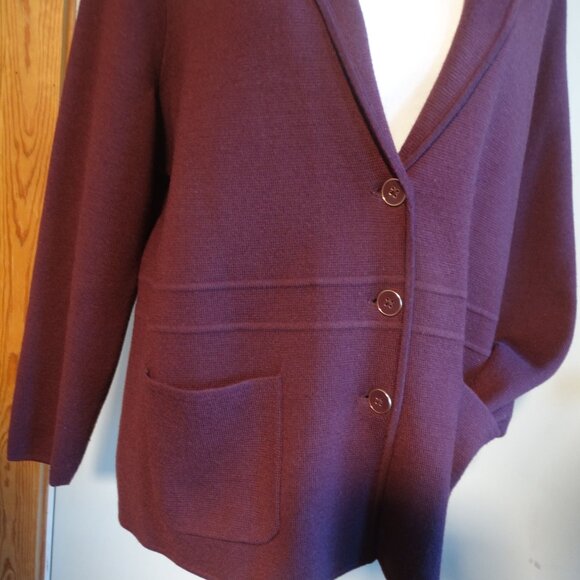 TALBOTS Size Plus 2XL Merino Wool Sweater Jacket/Blazer Plum - Picture 6 of 7